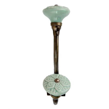 Sage Green Wheel Flower Ceramic Antique Iron Hook